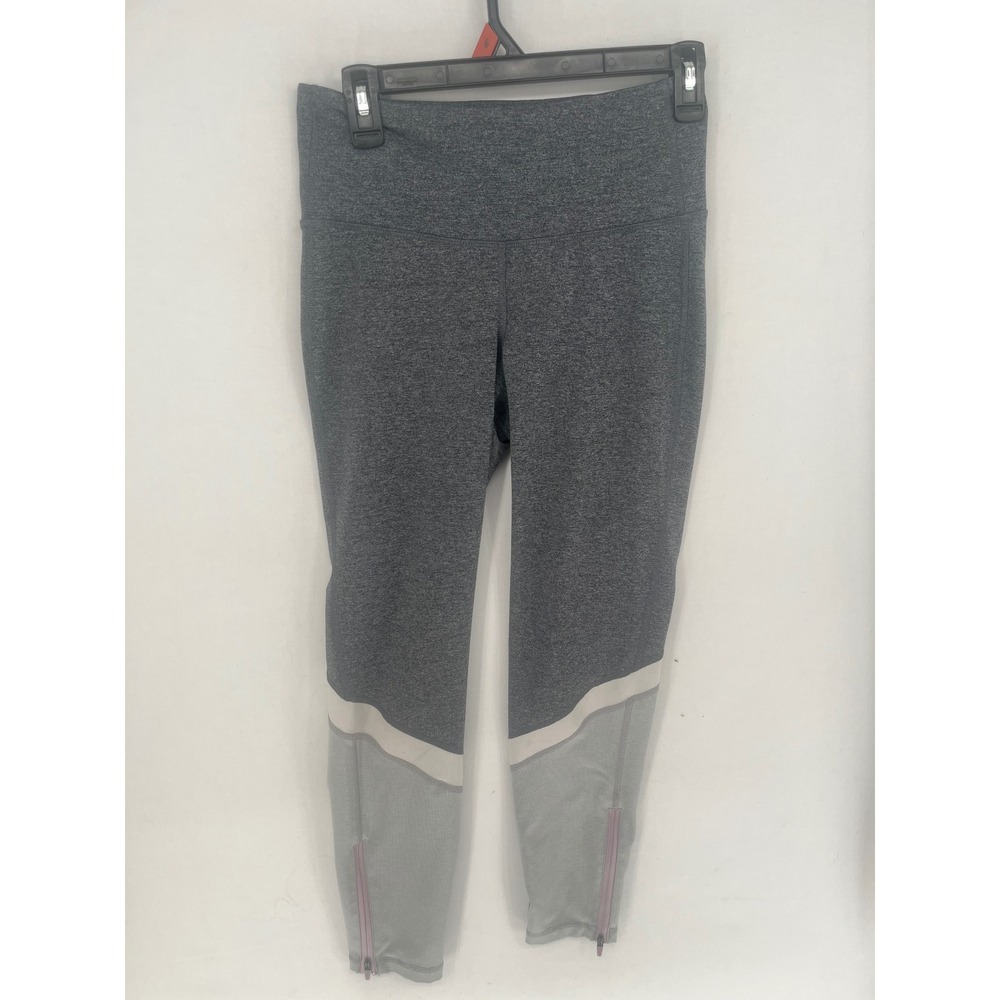 Old Navy Active Elevate Leggings Go-Dry Gray Colorblock Ankle Zip Tights Womens